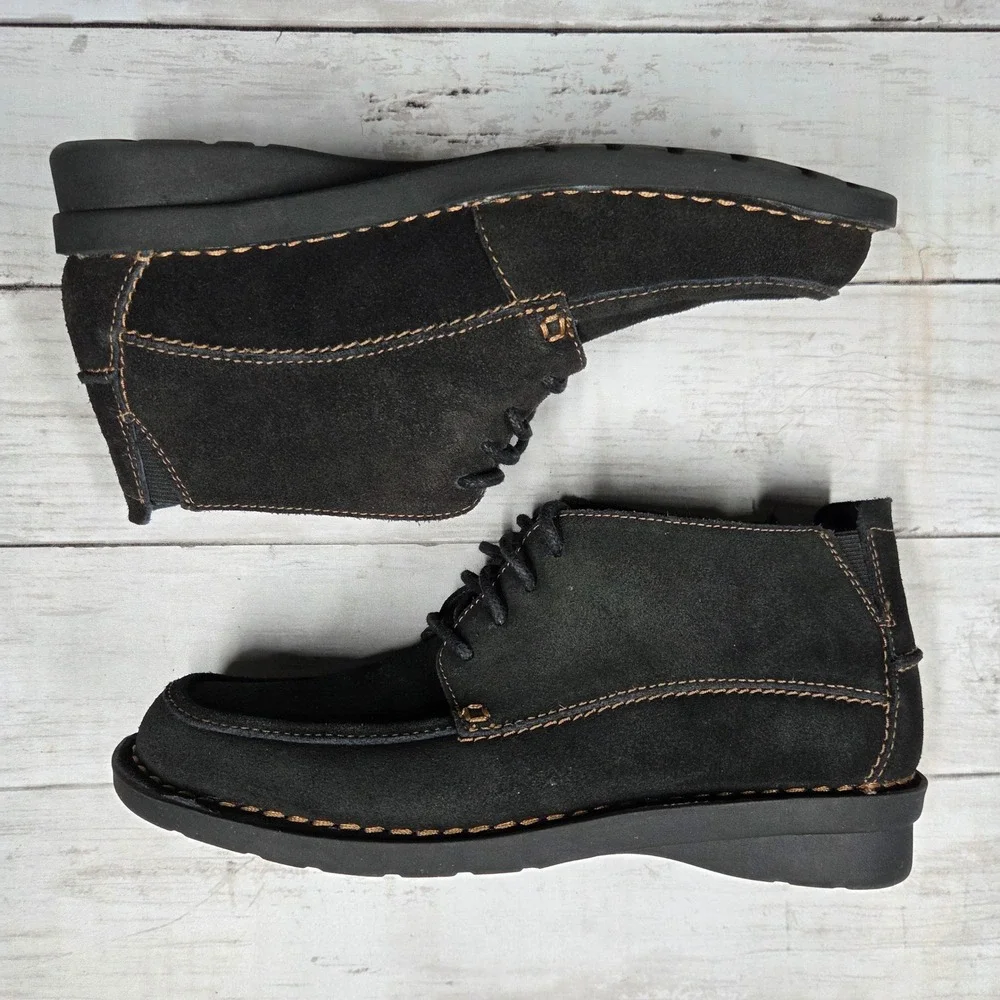 Clarks Chukka Boot Women‎ 6.5 Black Bendables 62998 Suede Lace Up Moc Toe Wedge